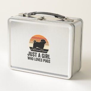 Pug Lover Vintage Just A Girl Dog Shirt Design_1 Metal Lunch Box