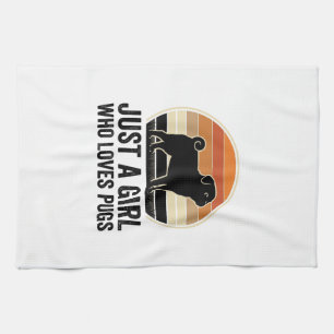 Pug Lover Vintage Just A Girl Dog Shirt Design_1 Tea Towel