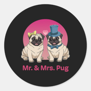 Pug Lover Wedding Newlywed Bride Groom Mr. And Mrs Classic Round Sticker
