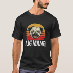 Pug Mama Funny Cute Smiling Pug Face 80s Retro Sun T-Shirt