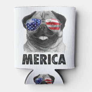 Pug Merica 4th of July Shirt for Men Women Boys Can Cooler