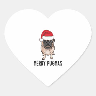 Pug Merry Christmas Pug Merry Pugmas Heart Sticker