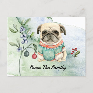 Pug Merry Christmas watercolor Postcard