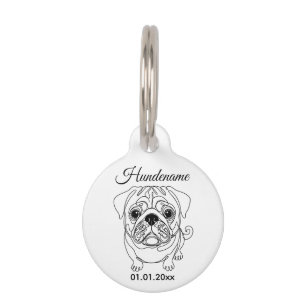 Pug Minimalist Line Art Personalized Tag
