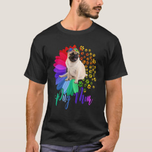 Pug Mum A Half Sunflower Pug Dog  Mother's Day T-Shirt