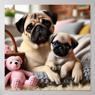Pug mum and her puppy poster