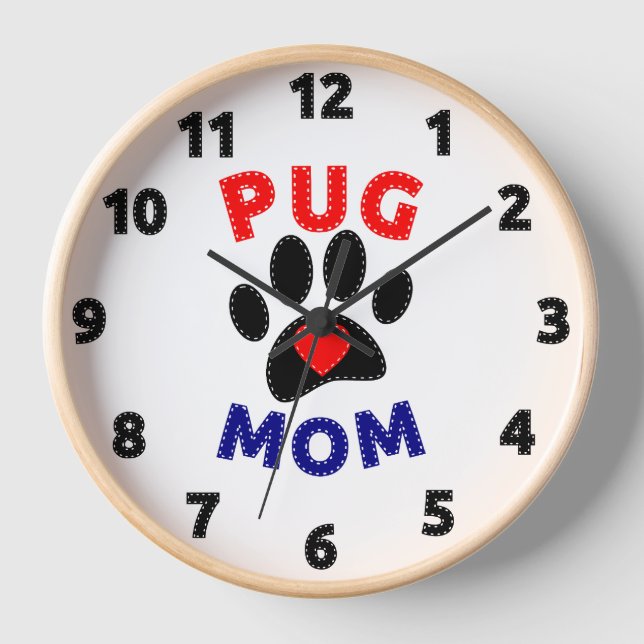 Pug Mum Dog Mum Drawing Clock (Front)