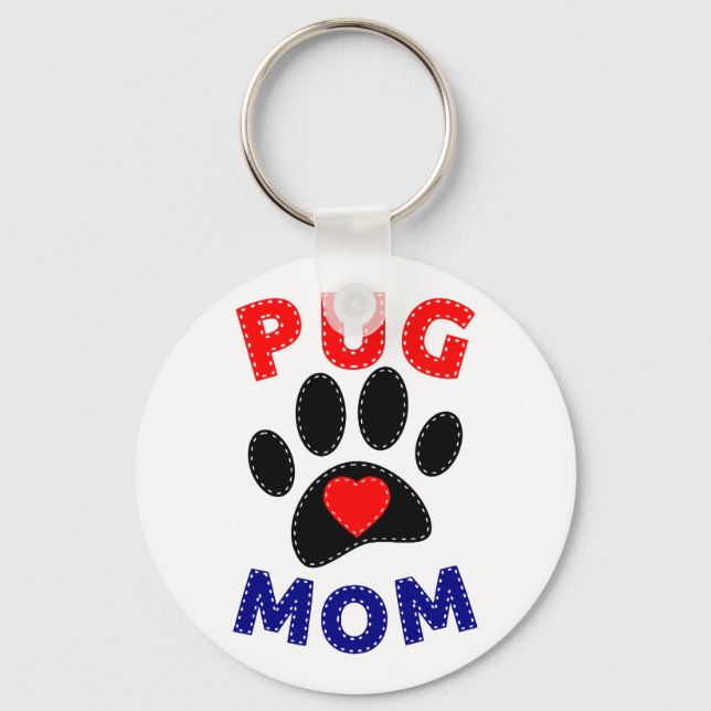 Pug Mum Dog Mum Drawing Key Ring (Front)
