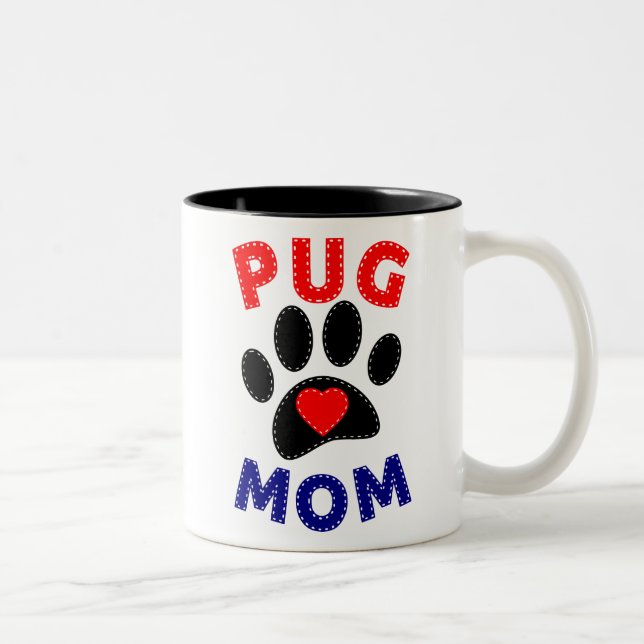 Pug Mum Dog Mum Drawing Two-Tone Coffee Mug (Right)