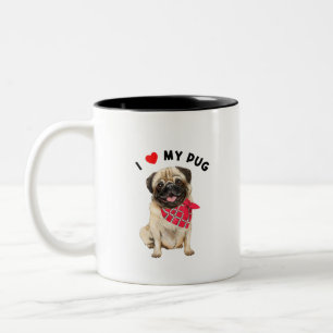 Pug mum, pug dad, cute pug dog, pug art  Two-Tone coffee mug