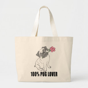 Pug Mum Puppy Dog Dad Puppies Dogs Lover Fur Mama Large Tote Bag