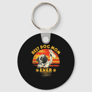 Pug mum retro sunset funny dog mother's day key ring