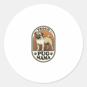 Pug Mum Shirt Vintage Engraving Dog Lover Graphic_ Classic Round Sticker