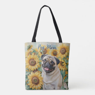 Pug Mum Sunflower all-over Print Tote Bag