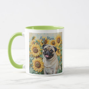 Pug Mum Sunflower Mug two-tone