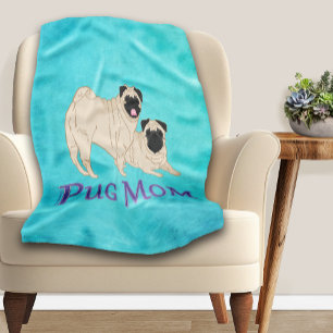 Pug Mum Two Fawn Pugs Dog Lover Fleece Blanket