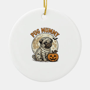 Pug Mummy Halloween Vintage Dog Shirt Design_1 Ceramic Tree Decoration