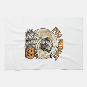 Pug Mummy Halloween Vintage Dog Shirt Design_1 Tea Towel