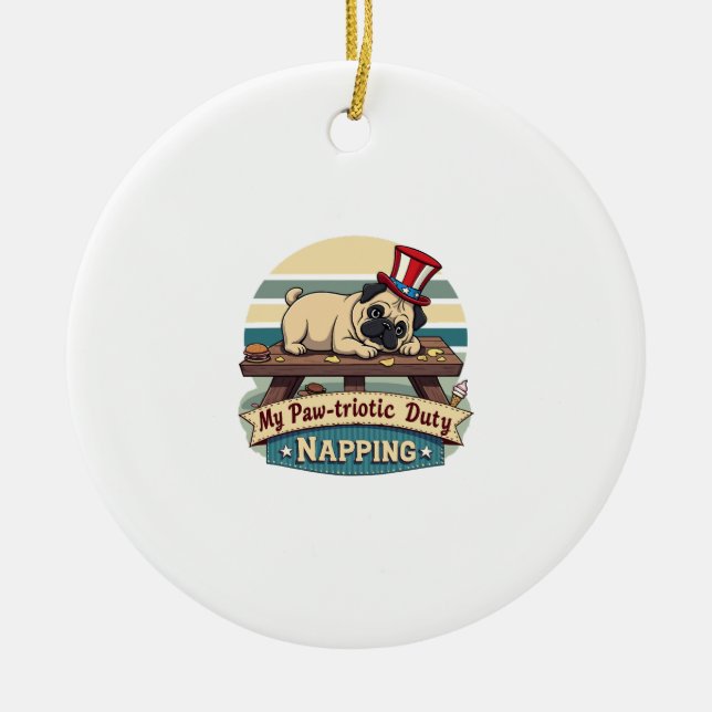 Pug Napping Ceramic Tree Decoration (Front)