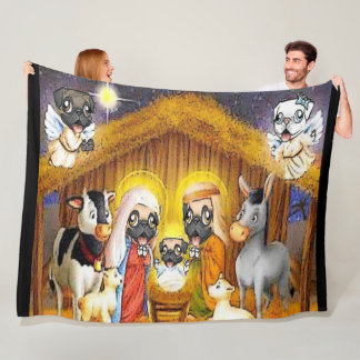 Pug Nativity Scene Fleece Blanket
