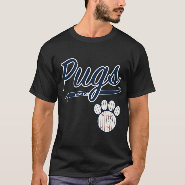 Pug NEW YORK Baseball Script T-Shirt (Front)