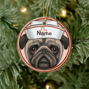 Pug Nurse  Ceramic Tree Decoration