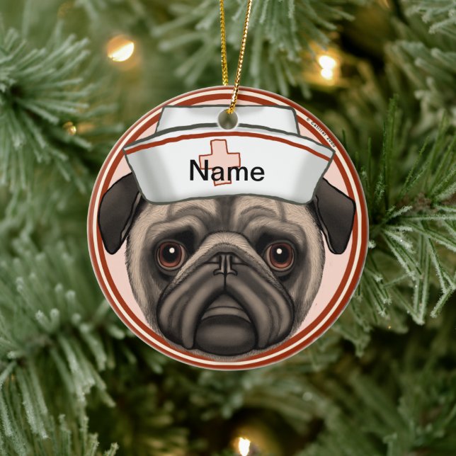 Pug nurse  ceramic tree decoration (Tree)