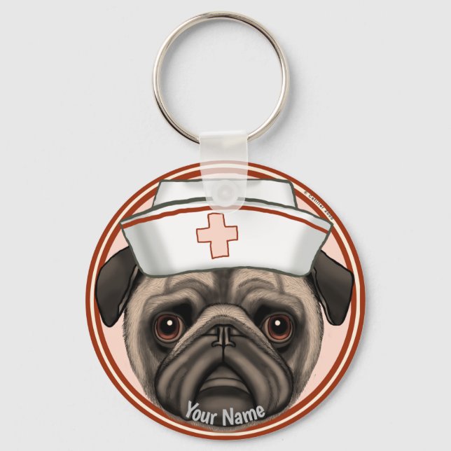 Pug Nurse  Key Ring (Front)