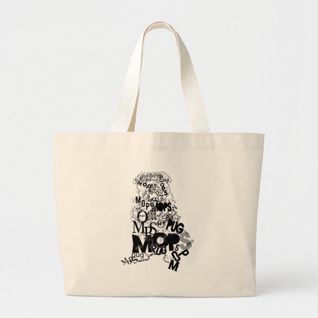 Pug of types large tote bag (Front)