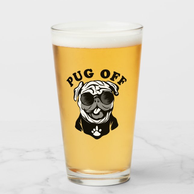 Pug Off | Funny Pun Humour For Pug Lovers Glass (Front Filled)