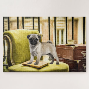 Pug on a chair jigsaw puzzle