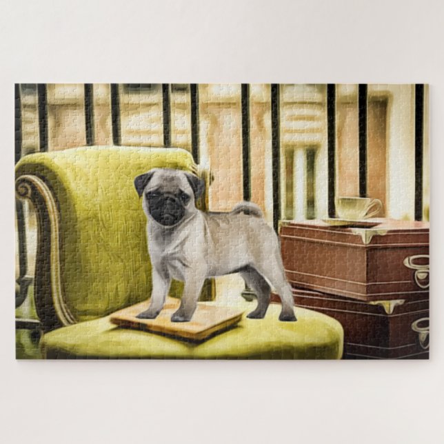 Pug on a chair jigsaw puzzle (Horizontal)