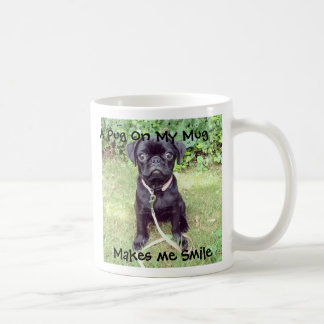 Pug on a Mug Coffee Cup Cute Black Puppy Pink Lead