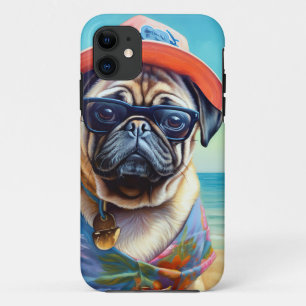 Pug on Beach, summer gift for dog lover  iPhone 11 Case