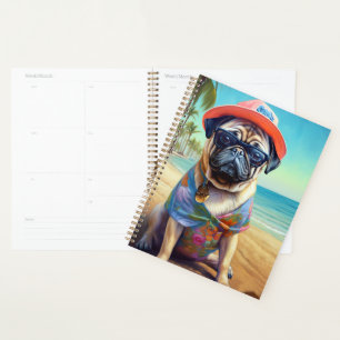 Pug on Beach, summer gift for dog lover  Planner