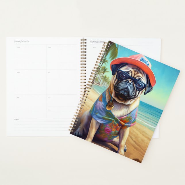 Pug on Beach, summer gift for dog lover  Planner (Display)