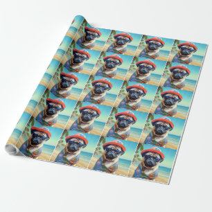 Pug on Beach, summer gift for dog lover  Wrapping Paper