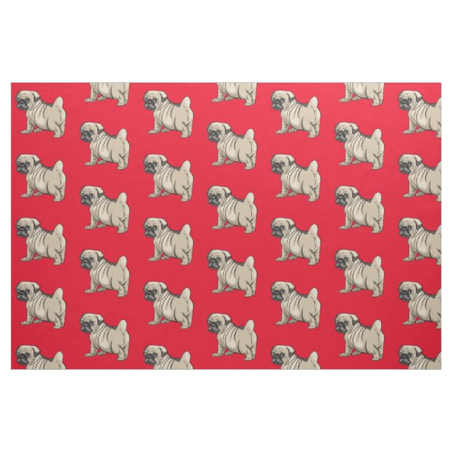 Pug on Bright Red Background Fabric (Fat Quarter)