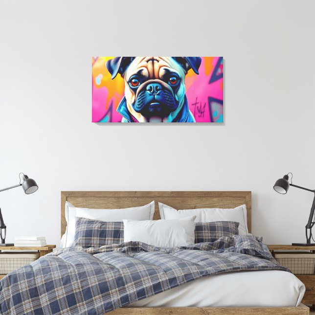 PUG ON THE ROAD TO NOWHERE 6 CANVAS PRINT (Insitu(Bedroom))