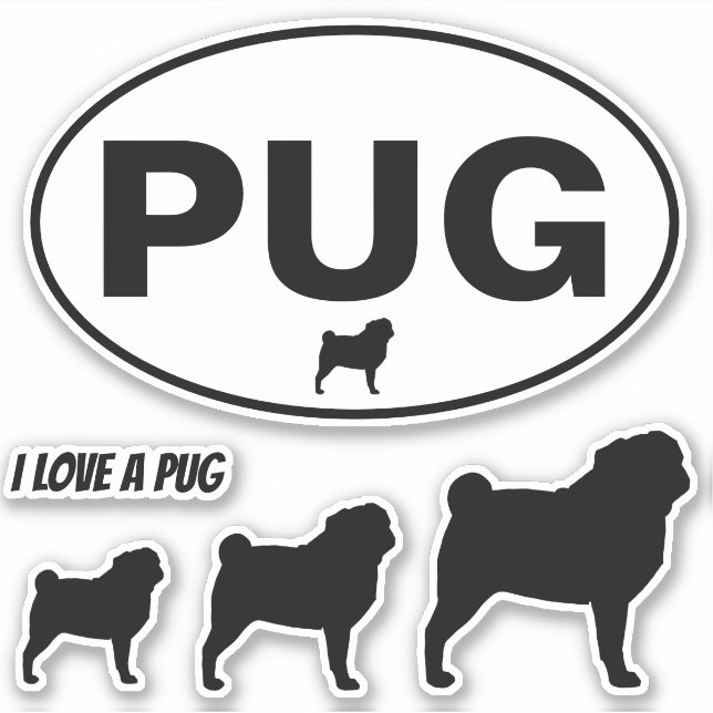 PUG Oval Sticker and Silhouettes Vinyl Sticker Set (Front)