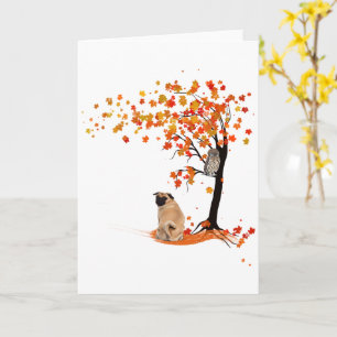 Pug Owl And Fall Tree Pug Owner Funny Pug Autumn Card
