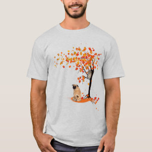 Pug Owl And Fall Tree Pug Owner Funny Pug Autumn T-Shirt
