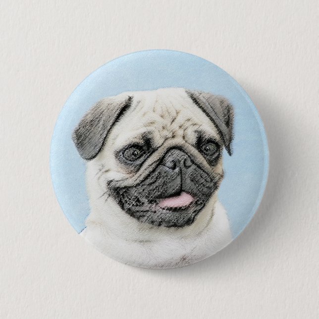 Pug Painting - Cute Original Dog Art 6 Cm Round Badge (Front)