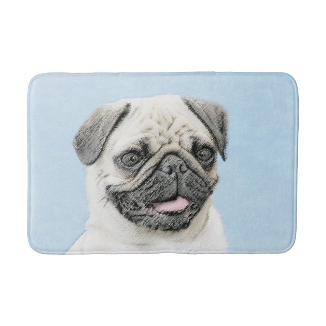 Pug Painting - Cute Original Dog Art Bath Mat (Front)