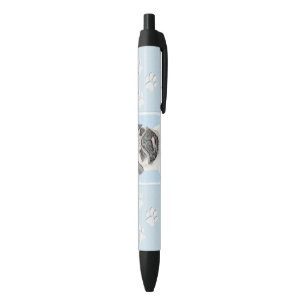 Pug Painting - Cute Original Dog Art Black Ink Pen