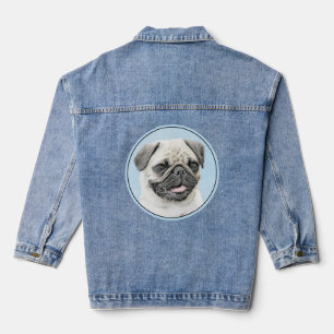 Pug Painting - Cute Original Dog Art Denim Jacket