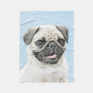 Pug Painting - Cute Original Dog Art Fleece Blanket