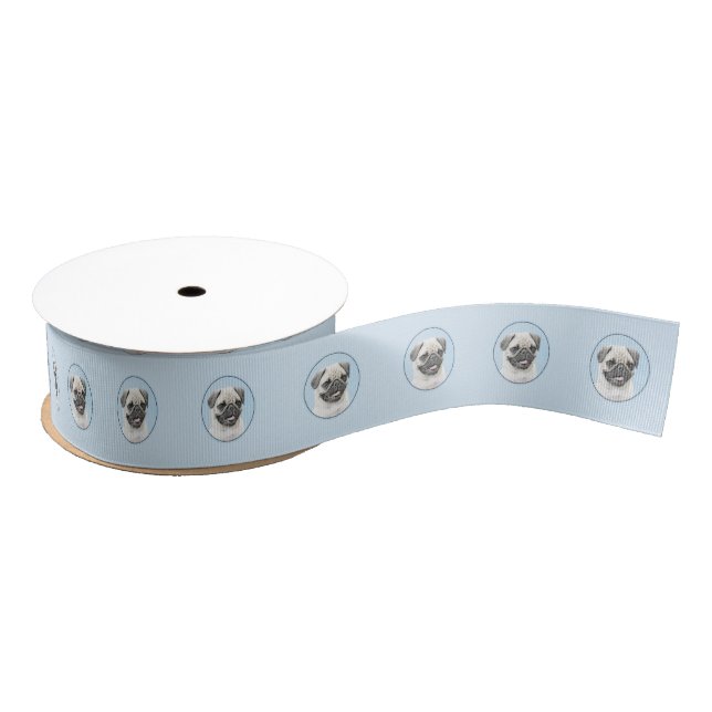 Pug Painting - Cute Original Dog Art Grosgrain Ribbon (Spool)