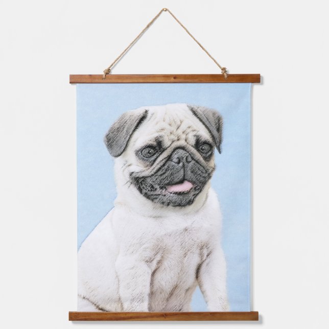 Pug Painting - Cute Original Dog Art Hanging Tapestry (Front)