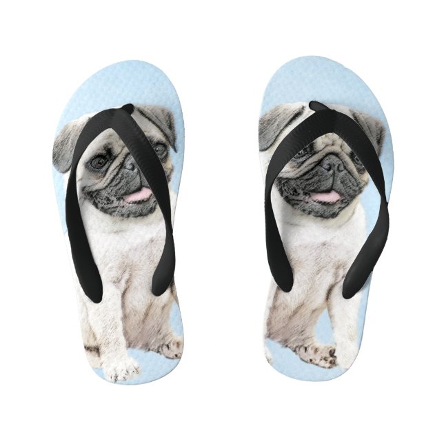 Pug Painting - Cute Original Dog Art Kid's Flip Flops (Footbed)